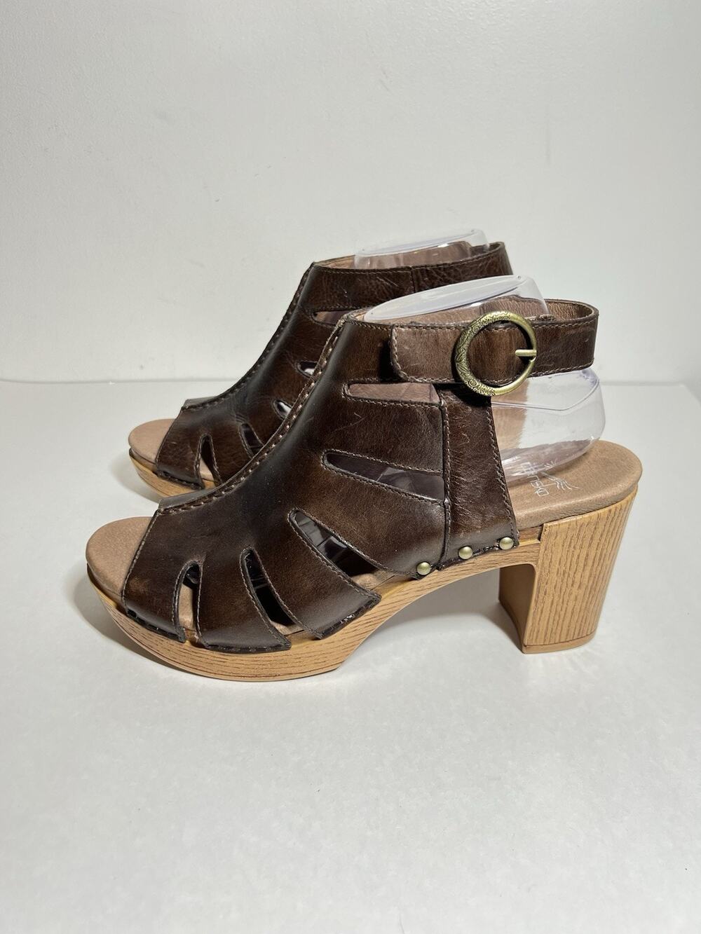 Dansko EUC Brown Leather Demetra Dress Pump Sandal 3" Heel Peep Toe 40 9.5-10 US